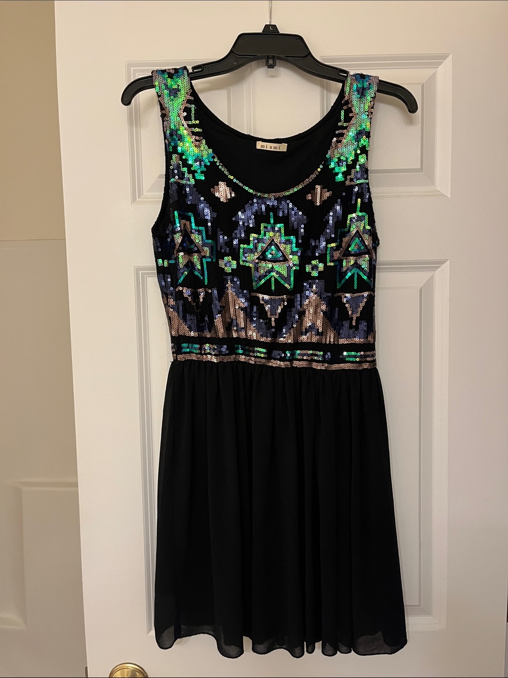 miami Black Dress with Multicolor Iridescent Sequins